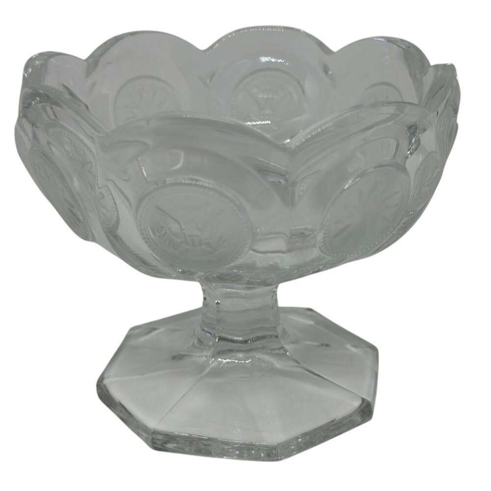 VTG Fostoria American Liberty Eagle Coin Dot Glass Pedestal Compote Candy Dish